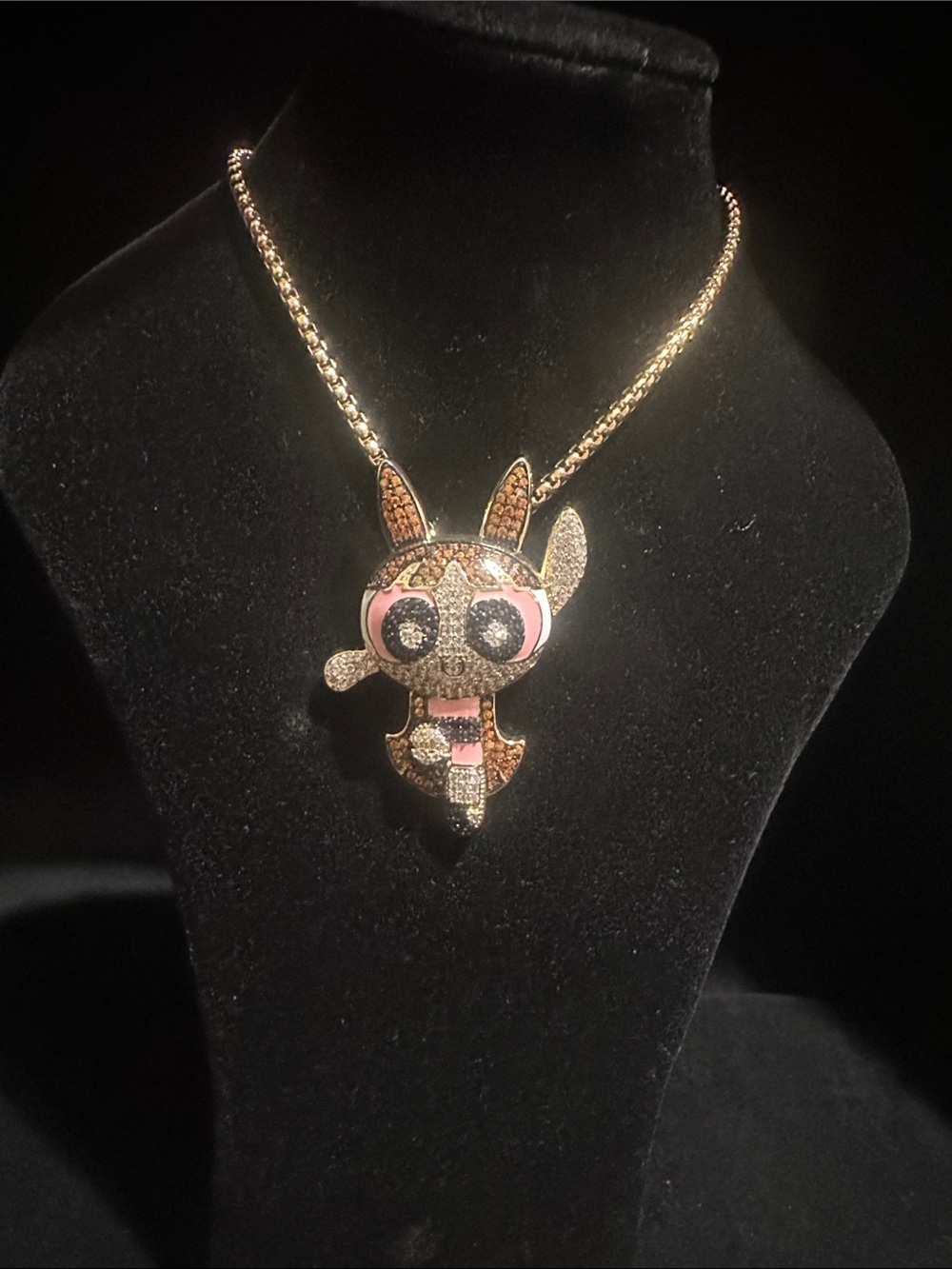 Gold-tone bronze crystal Blossom Powerpuff Girls Pendant Necklace
